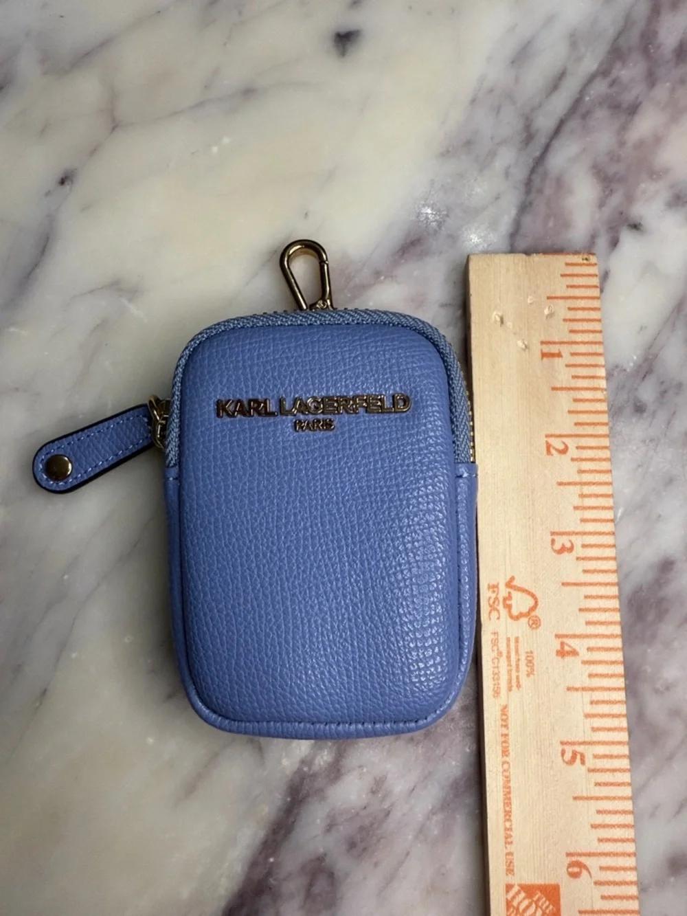 Karl Lagerfeld Small Pebbled Zip Card Holder - Light Blue